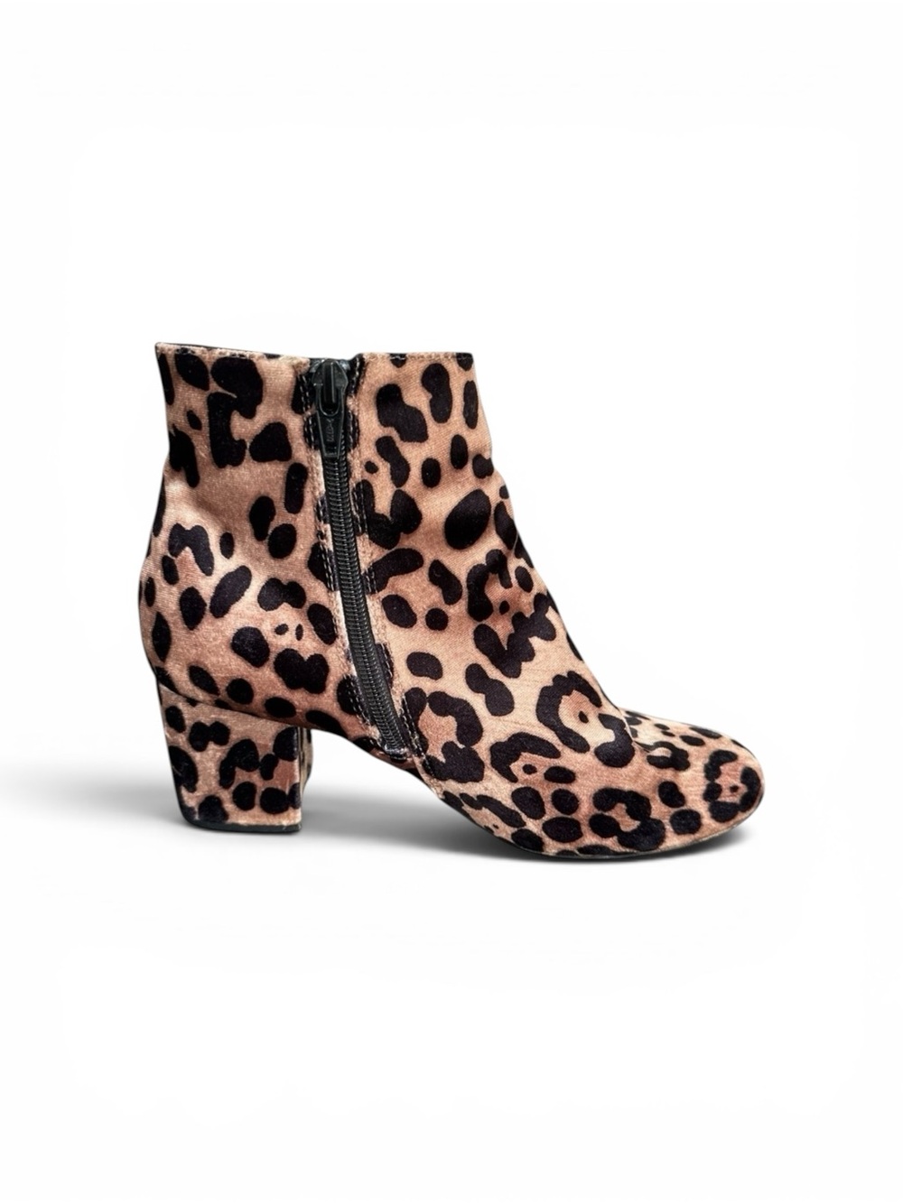 Luxe Leopard Print Faux Suede Ankle Boots Booties Women’s 7.5 Block Heel